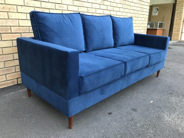 Emma 2m Sofa in Velvet with Cone Legs1